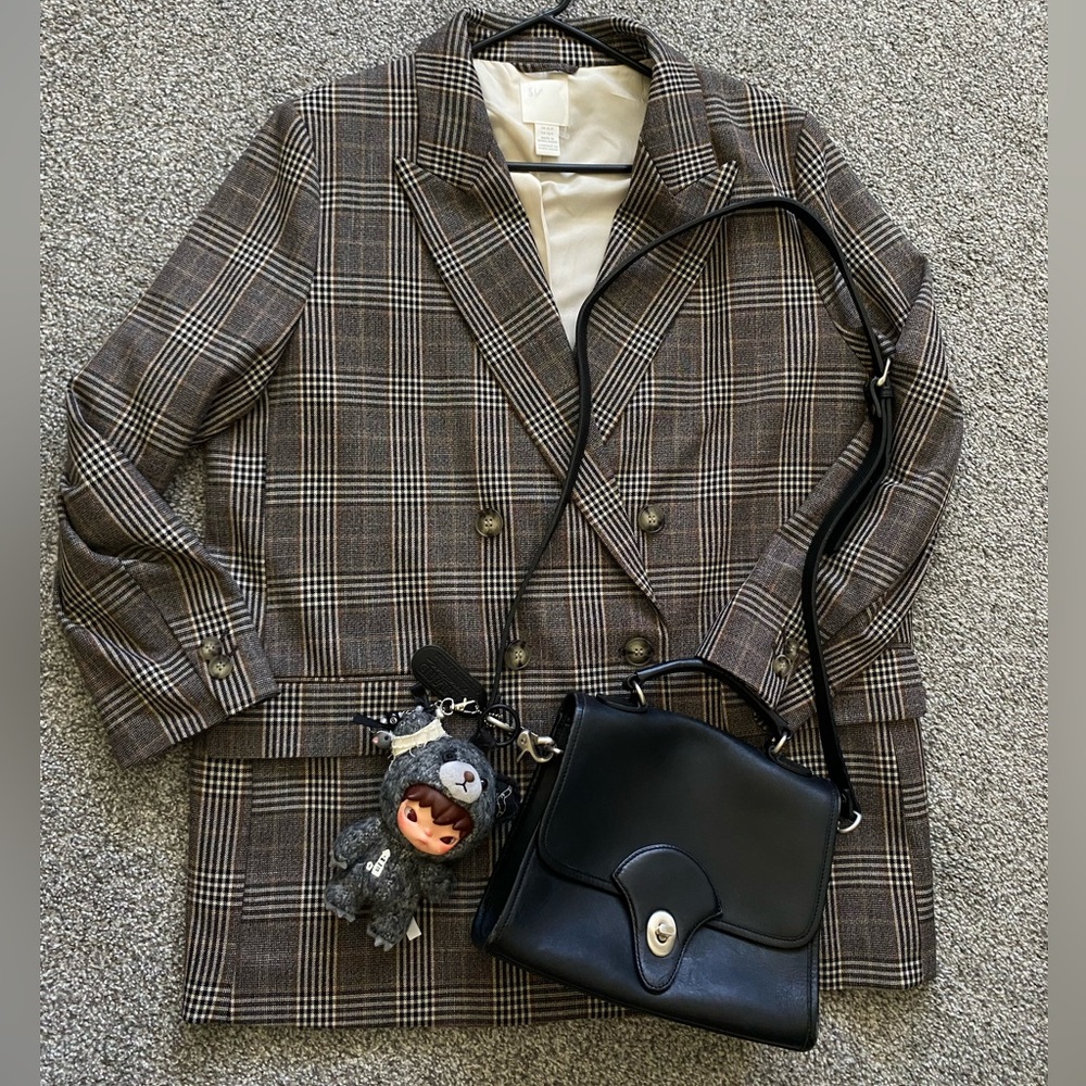 H&M Plaid Brown Cream Blazer with pockets Dark Academia (XL)